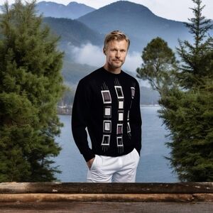 TAGIO Men’s Sweater Cotton Textured Pattern Sweater Black White Grey Pullover